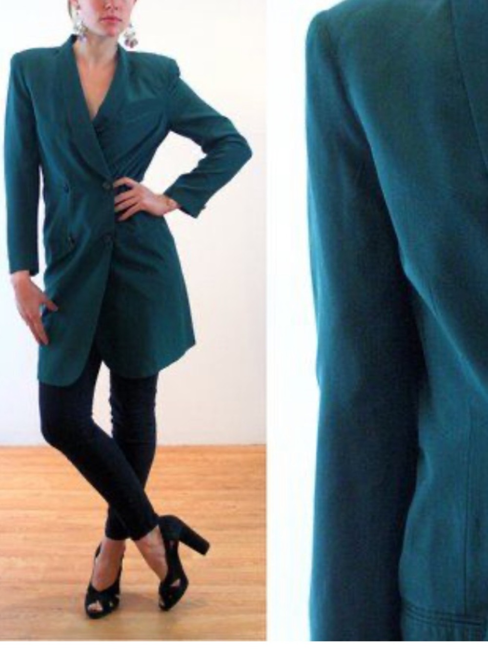 Hugo Buscati Teal Double-Breasted Women's Blazer Coat Dress